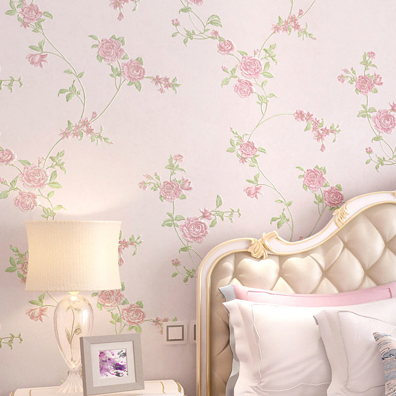 Mädchenhafte Rosen und dichte Blumenmuster, fleckenresistente, nicht-kleberisierte Tapete, 31'L x 21"W