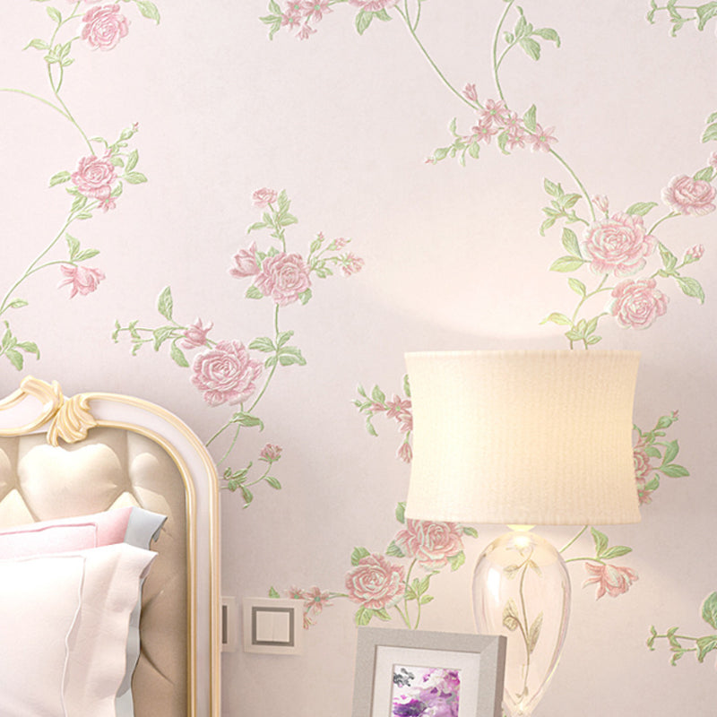 Mädchenhafte Rosen und dichte Blumenmuster, fleckenresistente, nicht-kleberisierte Tapete, 31'L x 21"W