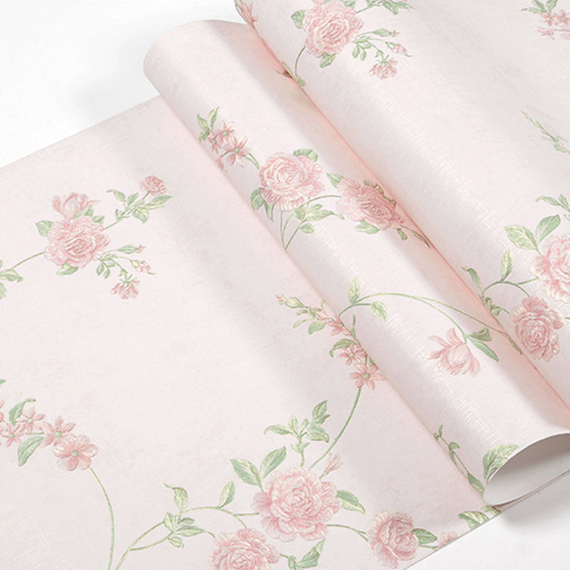 Mädchenhafte Rosen und dichte Blumenmuster, fleckenresistente, nicht-kleberisierte Tapete, 31'L x 21"W