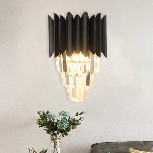 Frendorf | 2- Kopf Wandlicht Minimalismus Schlafzimmer Wandbeleuchtung mit gestuften Kristallschirm in Schwarz