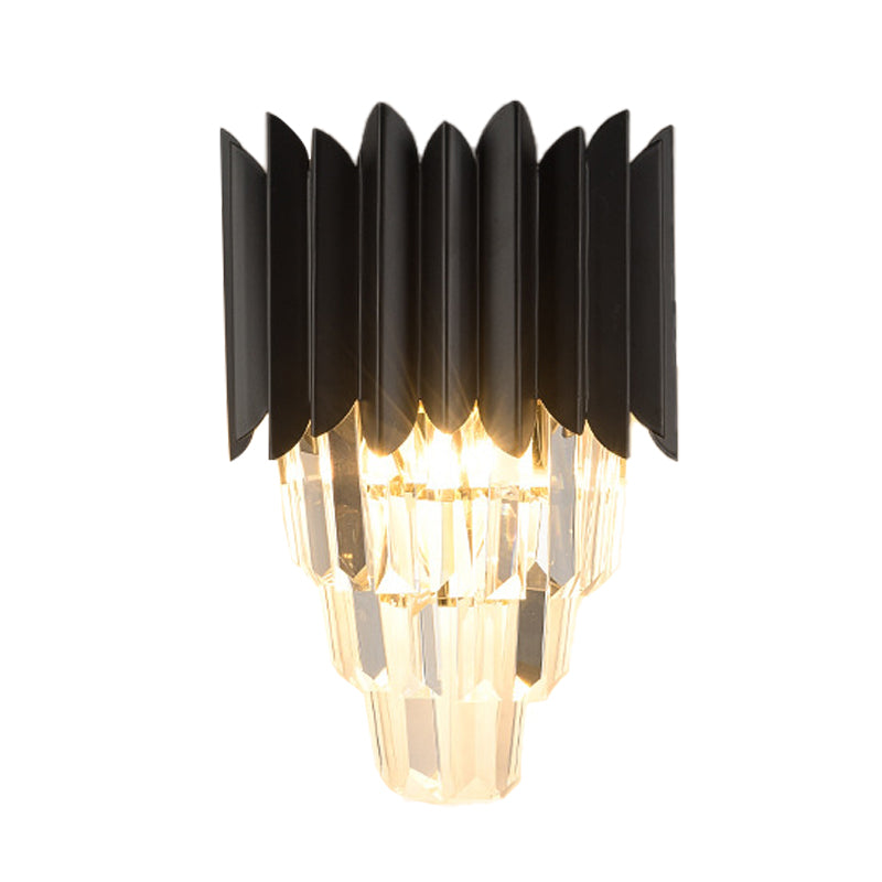 Frendorf | 2- Kopf Wandlicht Minimalismus Schlafzimmer Wandbeleuchtung mit gestuften Kristallschirm in Schwarz