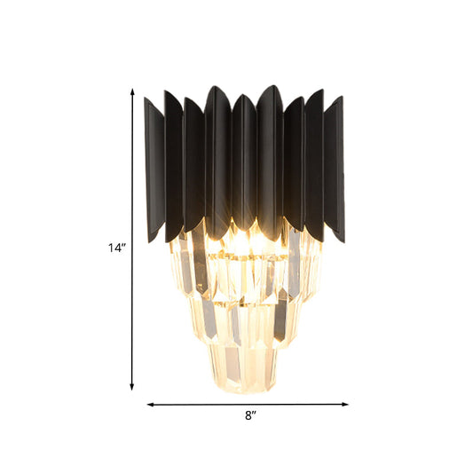 Frendorf | 2- Kopf Wandlicht Minimalismus Schlafzimmer Wandbeleuchtung mit gestuften Kristallschirm in Schwarz