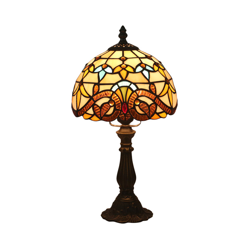 1 Glühbirne Tischbeleuchtung Tiffany Schalenförmige Buntglas Nachtlampe in Gelb/Blau mit Baluster