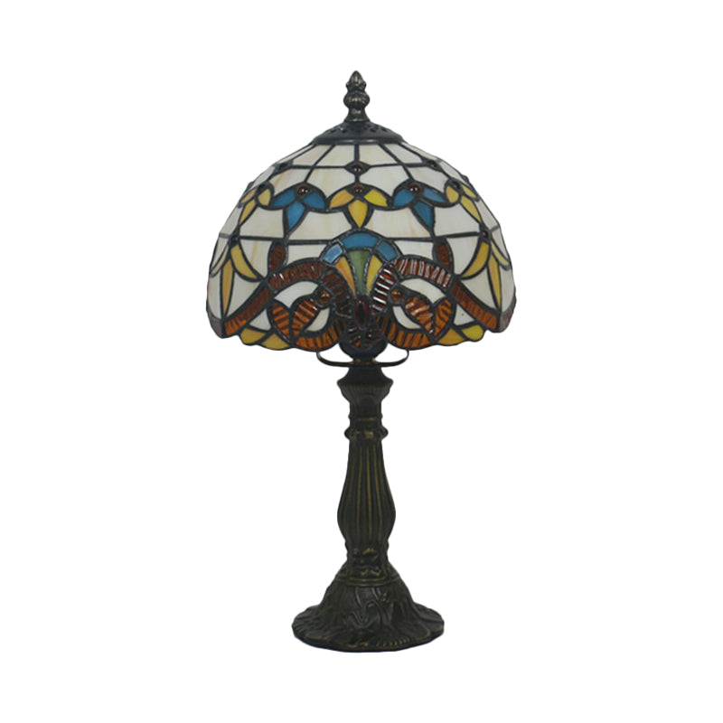 1 Glühbirne Tischbeleuchtung Tiffany Schalenförmige Buntglas Nachtlampe in Gelb/Blau mit Baluster