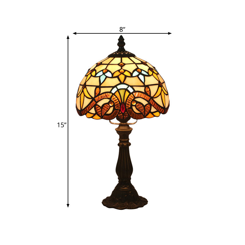 1 Glühbirne Tischbeleuchtung Tiffany Schalenförmige Buntglas Nachtlampe in Gelb/Blau mit Baluster