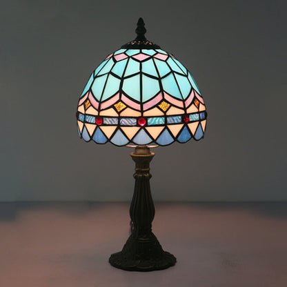 1 Glühbirne Tischbeleuchtung Tiffany Schalenförmige Buntglas Nachtlampe in Gelb/Blau mit Baluster