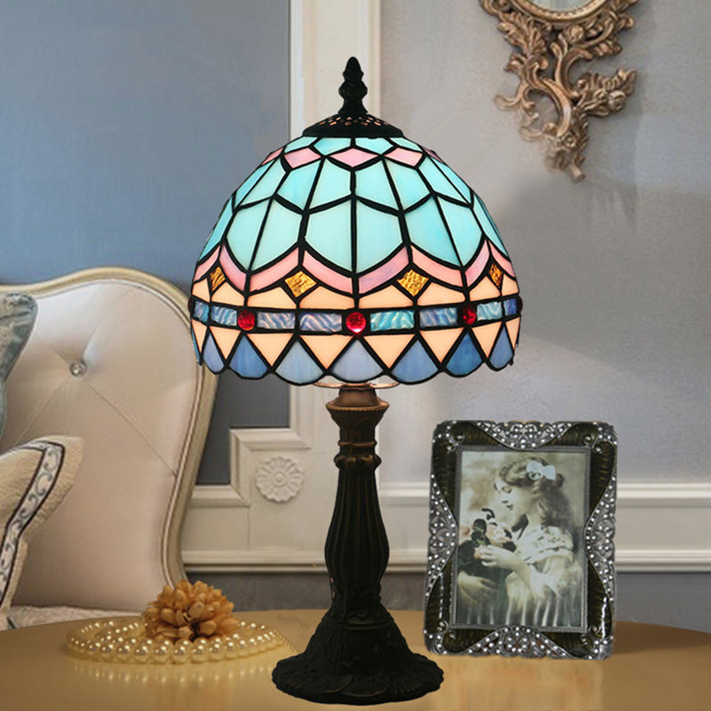 1 Glühbirne Tischbeleuchtung Tiffany Schalenförmige Buntglas Nachtlampe in Gelb/Blau mit Baluster