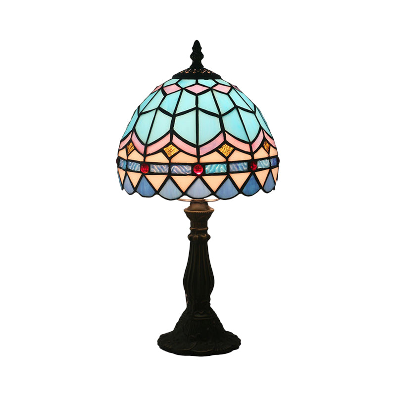 1 Glühbirne Tischbeleuchtung Tiffany Schalenförmige Buntglas Nachtlampe in Gelb/Blau mit Baluster