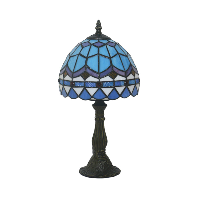 1 Glühbirne Tischbeleuchtung Tiffany Schalenförmige Buntglas Nachtlampe in Gelb/Blau mit Baluster