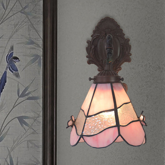 Frendorf | Rosa geschnittenes Glas Trapez Wandleuchte Mission 1 Licht Bronze Blumenmuster Wandmontage Lampe für Esszimmer