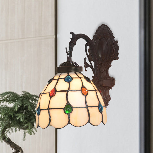 Frendorf | Gewölbte Schneidglas Wandbeleuchtung Ideen Barock 1 Licht Bronze Edelsteinmuster Wandleuchte mit Wirbelarm