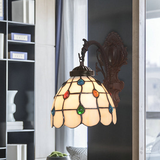 Frendorf | Gewölbte Schneidglas Wandbeleuchtung Ideen Barock 1 Licht Bronze Edelsteinmuster Wandleuchte mit Wirbelarm
