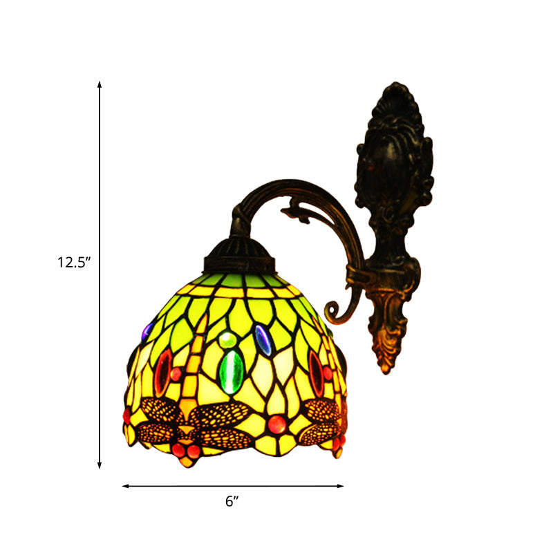 Frendorf | Gestreift Kunstglas Bronzen Wandleuchte Gewölbt 1 Kopf Tiffany Stil Wandmontage Lichtarmatur mit Libellenmuster