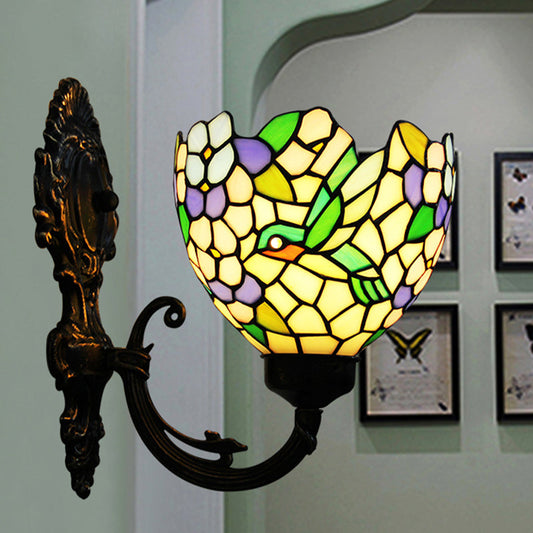 Frendorf | 1-Licht Wandleuchte Barok Blume Handgeschnittenes Glas Wandmontierte Beleuchtung in Bronze mit Wirbelarm