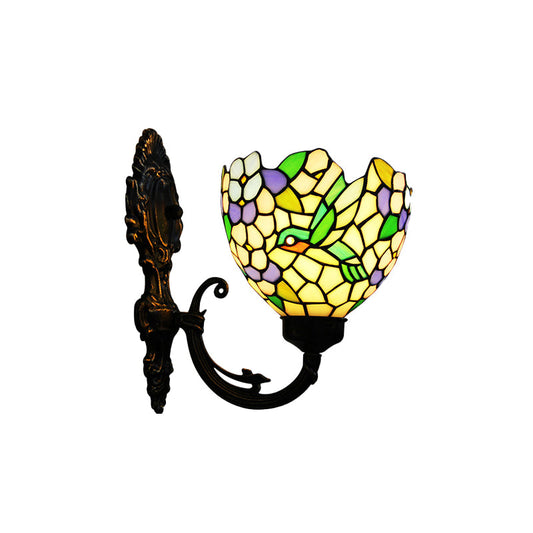 Frendorf | 1-Licht Wandleuchte Barok Blume Handgeschnittenes Glas Wandmontierte Beleuchtung in Bronze mit Wirbelarm
