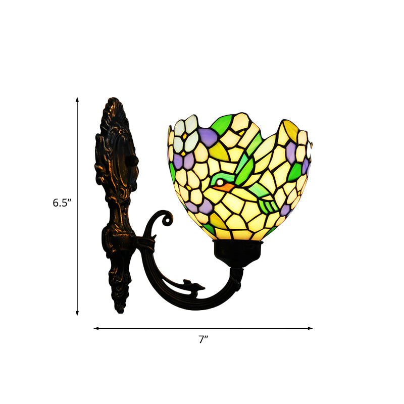 Frendorf | 1-Licht Wandleuchte Barok Blume Handgeschnittenes Glas Wandmontierte Beleuchtung in Bronze mit Wirbelarm