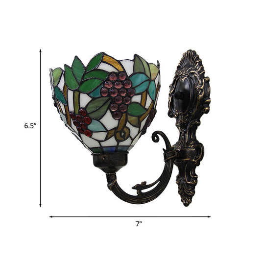 Frendorf | Tiffany Bowl Wandlamp 1 Hoofd Geëtst Glas Druifpatroon Wandmontage Lamp in Groen en Wit/Zwart