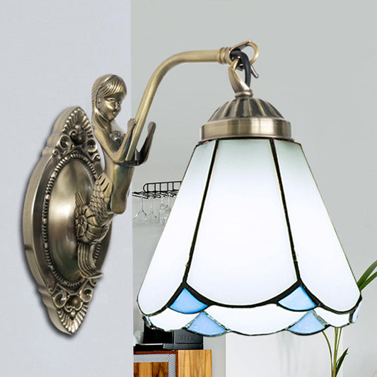 Frendorf | 1 Kopf Kegelförmige Wand sconces Beleuchtung Mission Weiß/Beige Glas Wandmontage Lichtanlage mit Meerjungfrau Rückplatte