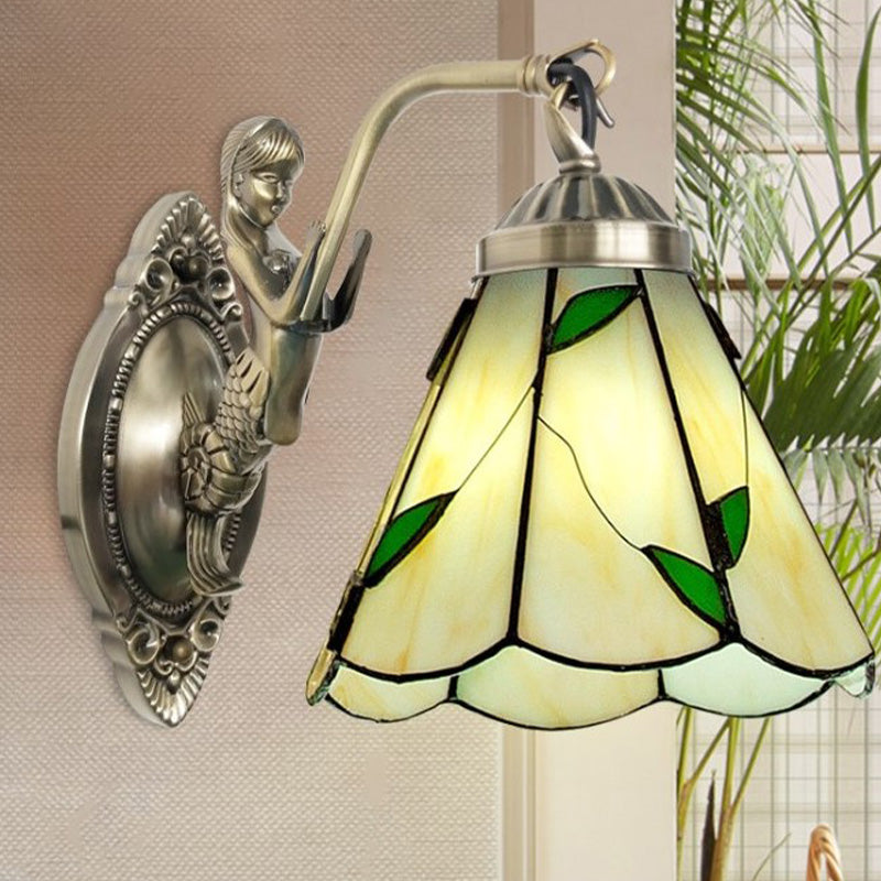 Frendorf | 1 Kopf Kegelförmige Wand sconces Beleuchtung Mission Weiß/Beige Glas Wandmontage Lichtanlage mit Meerjungfrau Rückplatte