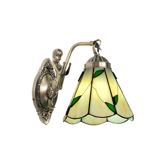 Frendorf | 1 Kopf Kegelförmige Wand sconces Beleuchtung Mission Weiß/Beige Glas Wandmontage Lichtanlage mit Meerjungfrau Rückplatte
