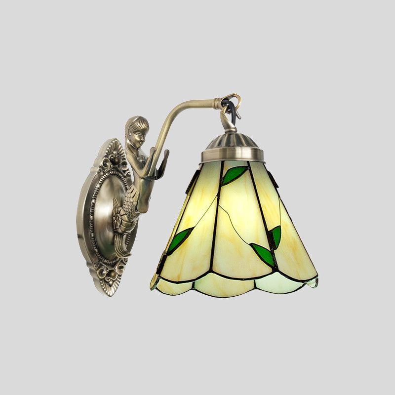 Frendorf | 1 Kopf Kegelförmige Wand sconces Beleuchtung Mission Weiß/Beige Glas Wandmontage Lichtanlage mit Meerjungfrau Rückplatte
