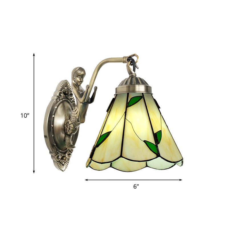 Frendorf | 1 Kopf Kegelförmige Wand sconces Beleuchtung Mission Weiß/Beige Glas Wandmontage Lichtanlage mit Meerjungfrau Rückplatte