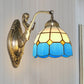 Frendorf | 1 Bulb Woonkamer Wand Gemonteerde Licht Barok Brons Zeemeermin Wandlamp met Raster Koepel Donker/Richtersky Blauw en Witte Glazen Schaduw