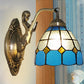 Frendorf | 1 Bulb Woonkamer Wand Gemonteerde Licht Barok Brons Zeemeermin Wandlamp met Raster Koepel Donker/Richtersky Blauw en Witte Glazen Schaduw