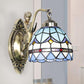 Frendorf | Dome Wandlamp 1-Lamp Geëtst Glas Mediterraan Tulp Motief Wandverlichting in Wit/Blauw met Zeemeerminarm