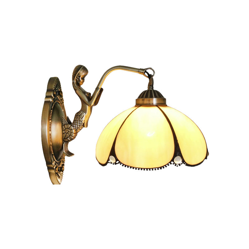 Frendorf | Blumenwandbeleuchtung Einrichtungsgegenstand Mediterranes Beige Glas 1/2-Licht Bronze Wandleuchte mit Meerjungfrau Arm für Badezimmer