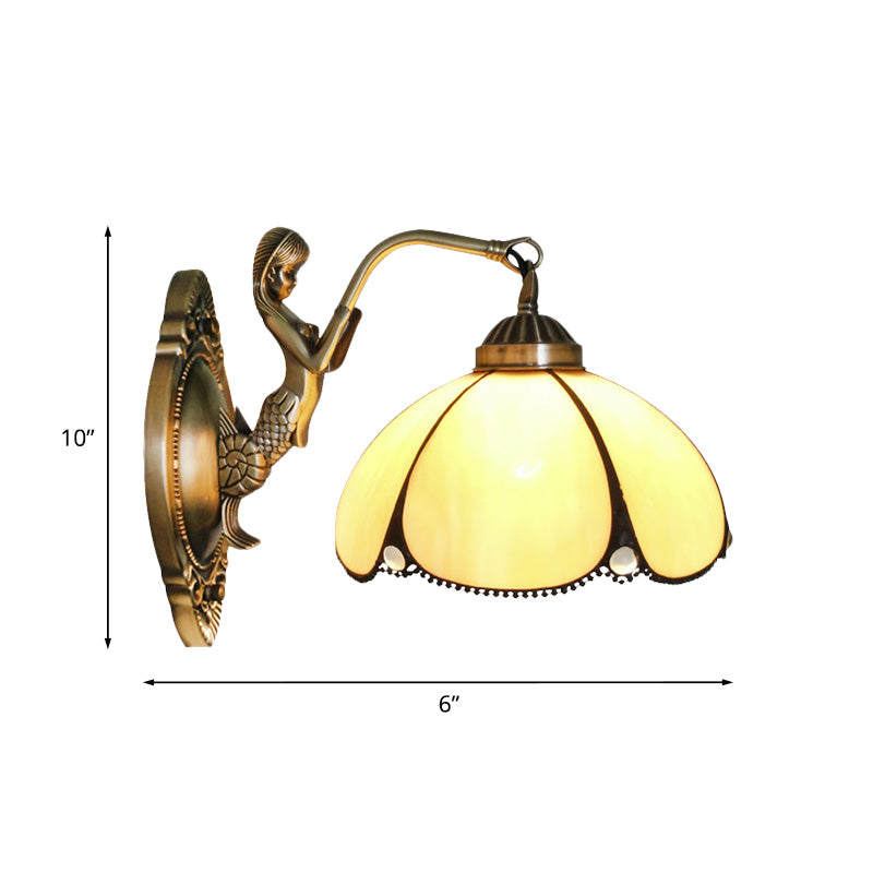 Frendorf | Blumenwandbeleuchtung Einrichtungsgegenstand Mediterranes Beige Glas 1/2-Licht Bronze Wandleuchte mit Meerjungfrau Arm für Badezimmer