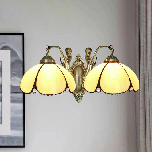 Frendorf | Blumenwandbeleuchtung Einrichtungsgegenstand Mediterranes Beige Glas 1/2-Licht Bronze Wandleuchte mit Meerjungfrau Arm für Badezimmer