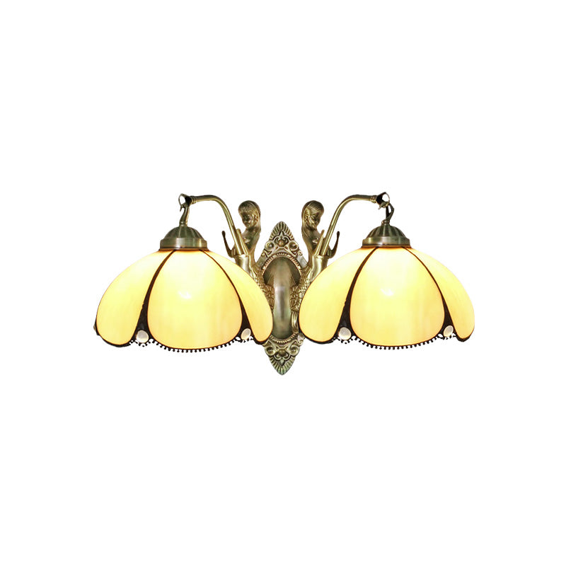 Frendorf | Blumenwandbeleuchtung Einrichtungsgegenstand Mediterranes Beige Glas 1/2-Licht Bronze Wandleuchte mit Meerjungfrau Arm für Badezimmer