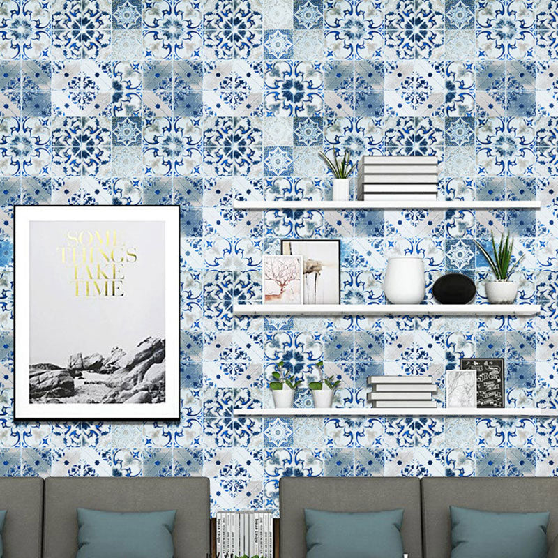 Frendorf | 3D Mediterraan Tegel Behang Klassiek Elegant Blauw en Wit Boho Stijl Zelfklevende Muurdecoratie, Makkelijk te Verwijderen