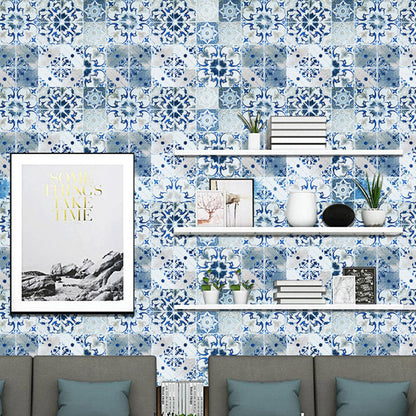 Frendorf | 3D Mediterraan Tegel Behang Klassiek Elegant Blauw en Wit Boho Stijl Zelfklevende Muurdecoratie, Makkelijk te Verwijderen