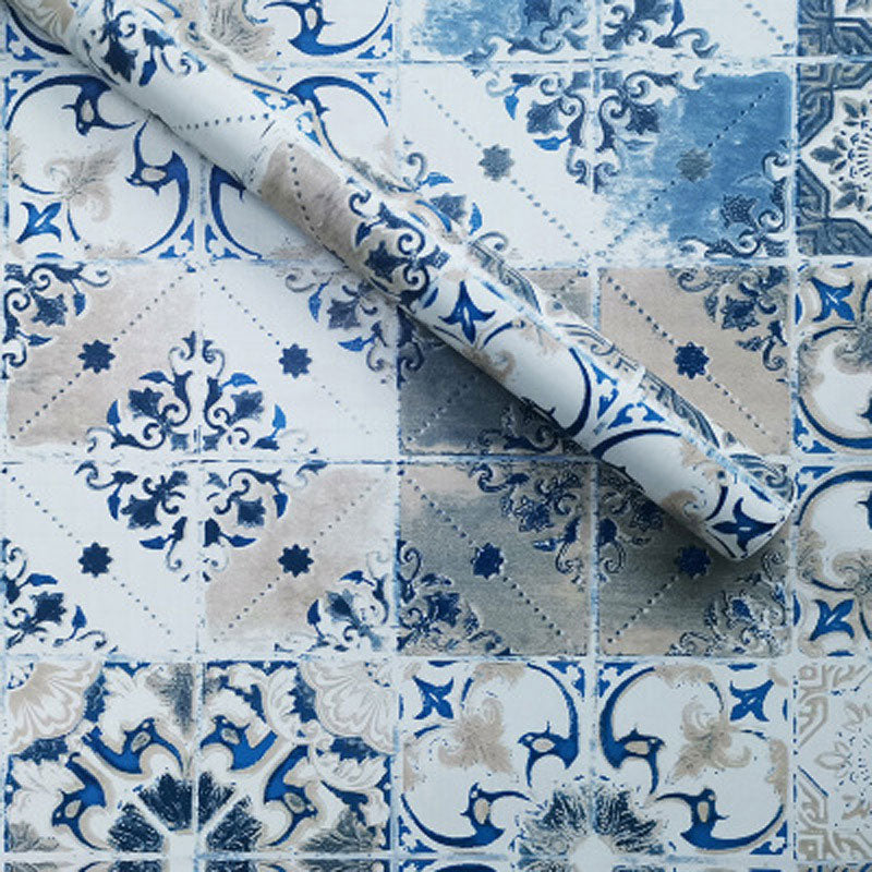 Frendorf | 3D Mediterraan Tegel Behang Klassiek Elegant Blauw en Wit Boho Stijl Zelfklevende Muurdecoratie, Makkelijk te Verwijderen