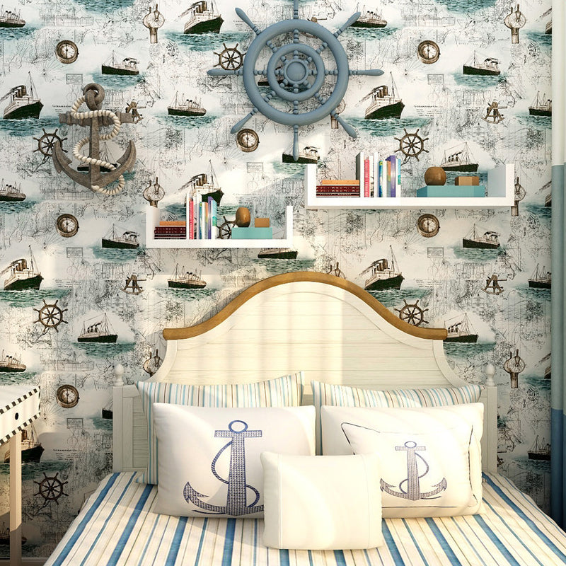 Frendorf | Boot und Karte Tapete für Kinder Segelabenteuer Fleckenresistente Selbstklebende Wanddekoration, 17,5 Zoll x 19,5 Fuß