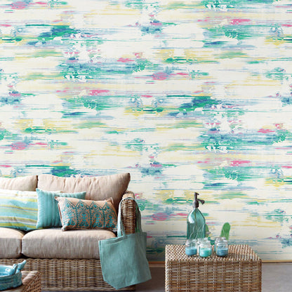 Frendorf | Pastel gekleurde aquarel non-paste behang voor de eetkamer, 33'L x 20.5"W