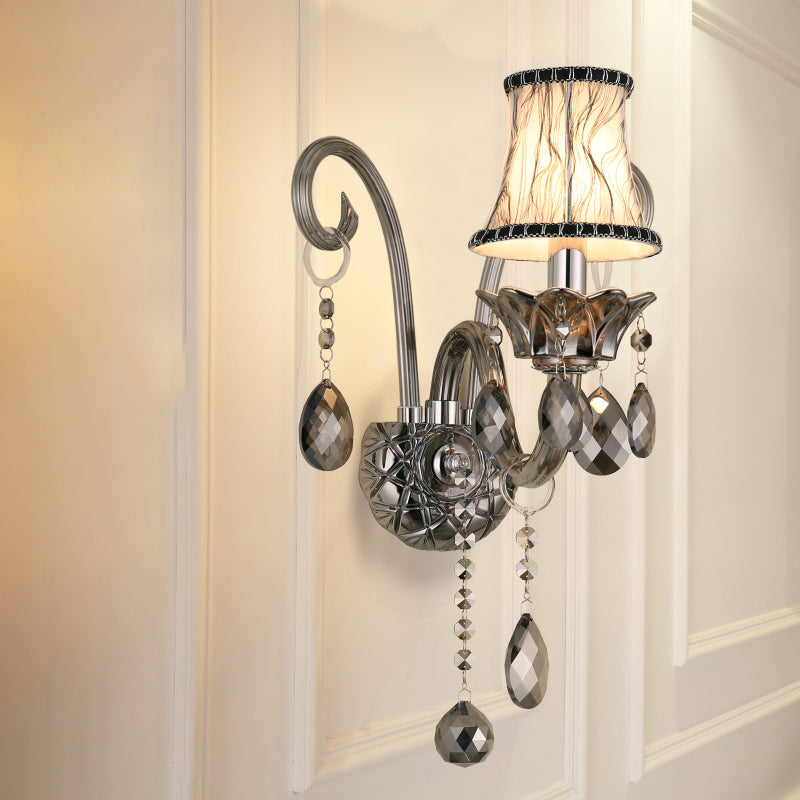 Frendorf | Rookgrijs kristallen bel wandlamp retro 1/2-bulb woonkamer wandlamp met stoffen kap