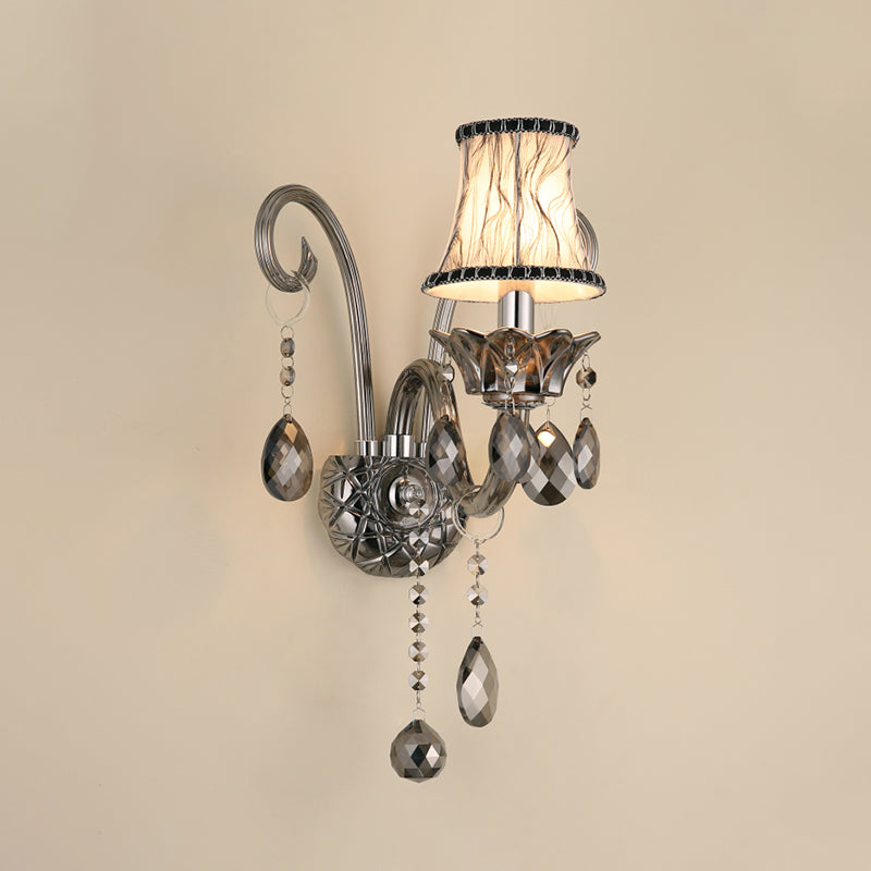 Frendorf | Rookgrijs kristallen bel wandlamp retro 1/2-bulb woonkamer wandlamp met stoffen kap