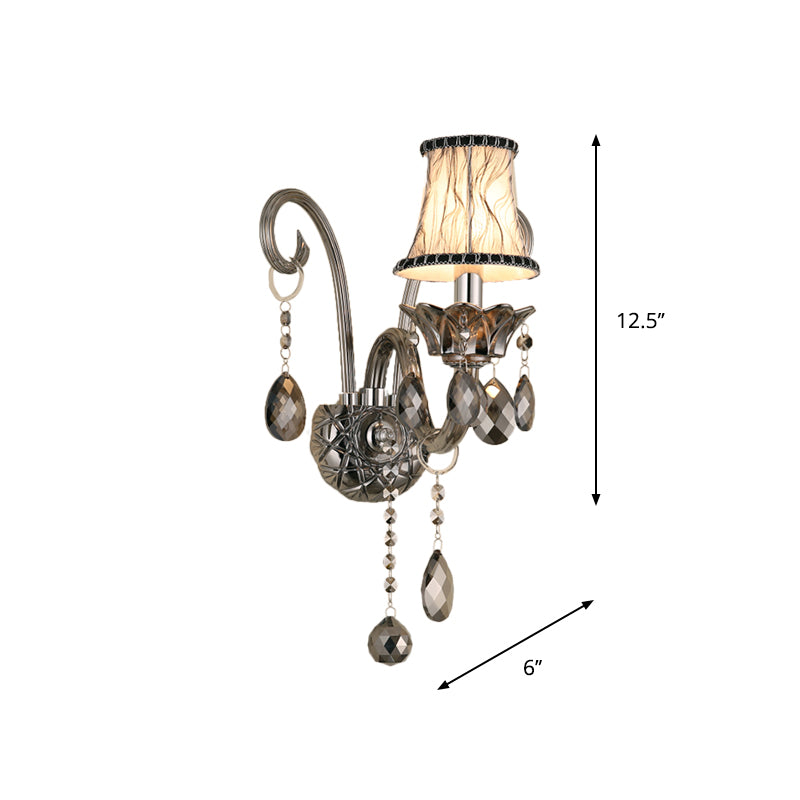 Frendorf | Rookgrijs kristallen bel wandlamp retro 1/2-bulb woonkamer wandlamp met stoffen kap