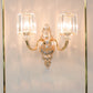 Frendorf | 2-Lamps Wandlamp Retro Cilinder Kristal Blok Wandverlichting in Goud met Gegraveerde Achterplaat