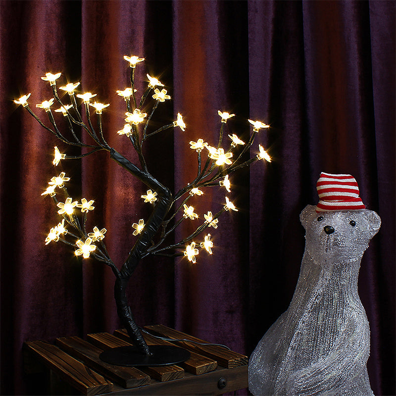 LED Schlafzimmer Nachttischlampe Art Deco Schwarze Nachttischlampe mit Kirschblüten Kunststoffschirm