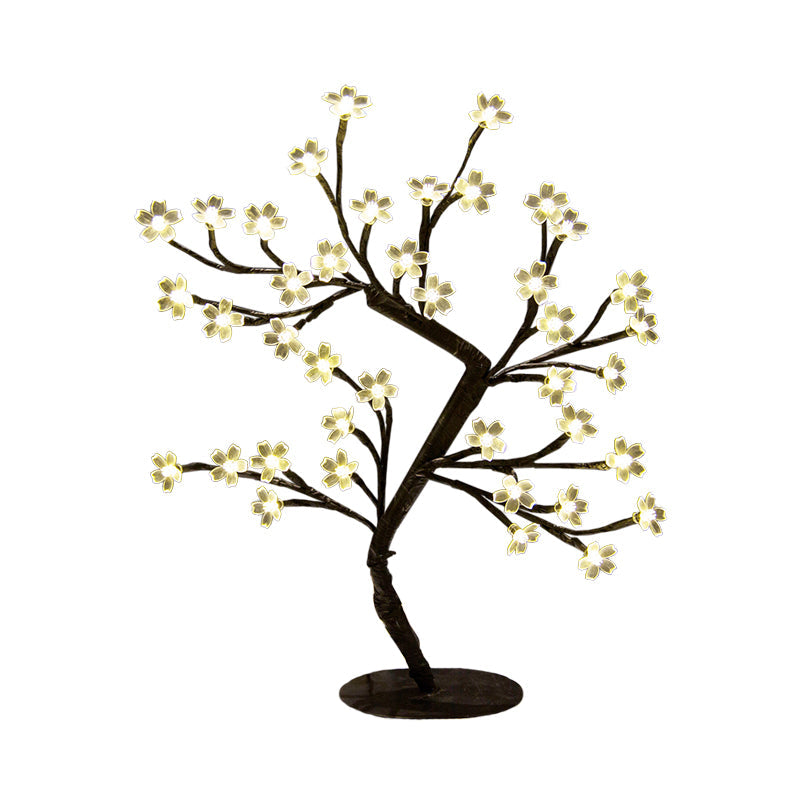 LED Schlafzimmer Nachttischlampe Art Deco Schwarze Nachttischlampe mit Kirschblüten Kunststoffschirm