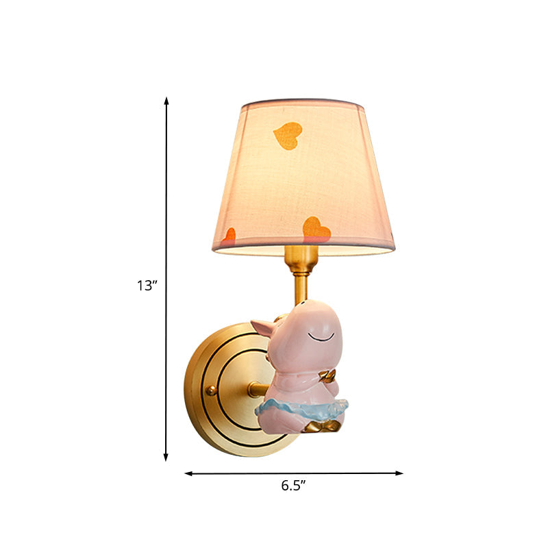 Frendorf | Resin Paard Wandlamp Cartoon 1-Kop Gouden Muurverlichtingsarmatuur met Emmer Stoffen Lampenkap