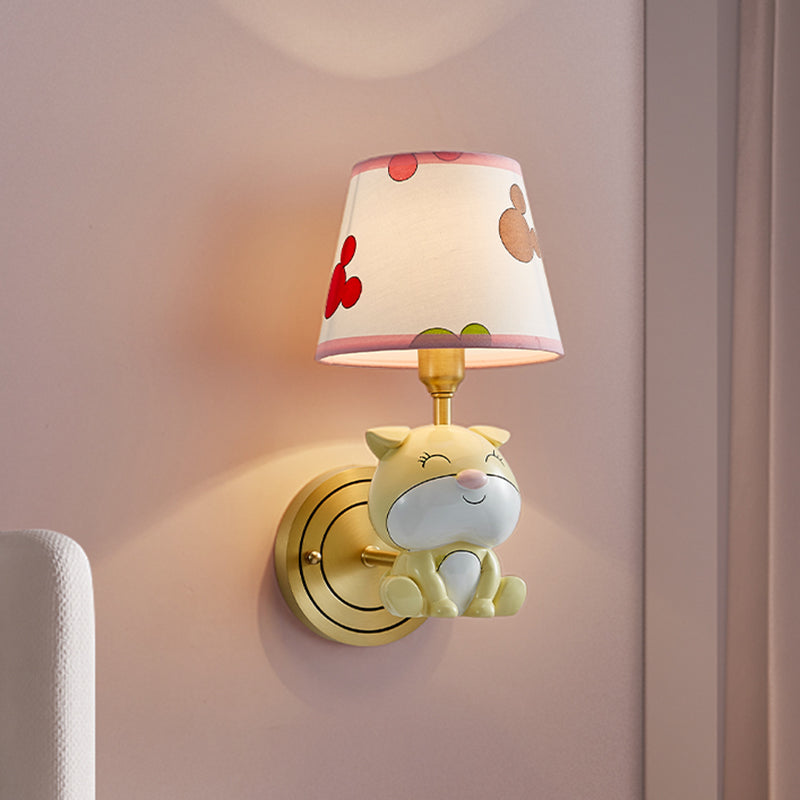 Frendorf | Gold Dog Wandlamp Sconces Cartoon 1-Lichts Resin Wandlamp Fixture met Verloopstof Kap