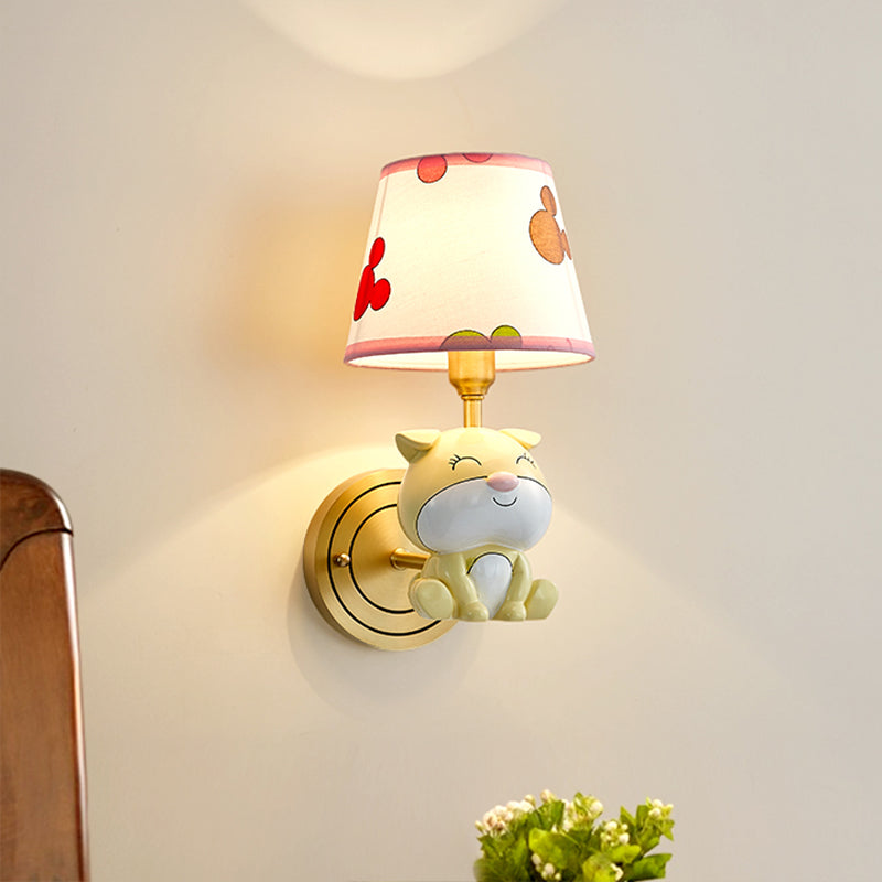 Frendorf | Gold Dog Wandlamp Sconces Cartoon 1-Lichts Resin Wandlamp Fixture met Verloopstof Kap