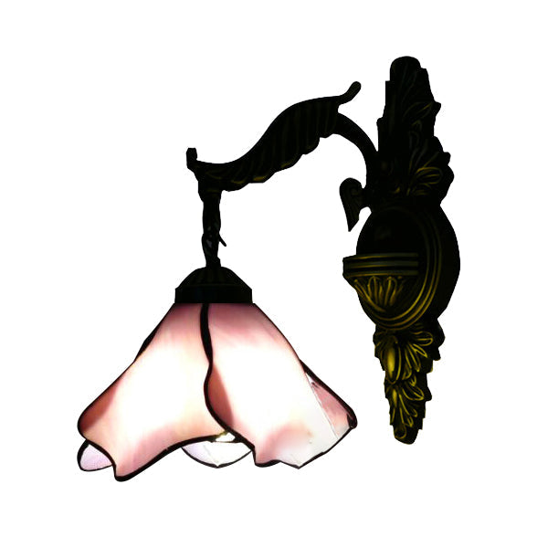 Frendorf | Klar/Rosa/Hellblau/Dunkelblau/Beige Petal Shade Wand Leuchte Tiffany Stil 1 Licht Buntglas Wandbeleuchtung in Antikmessing