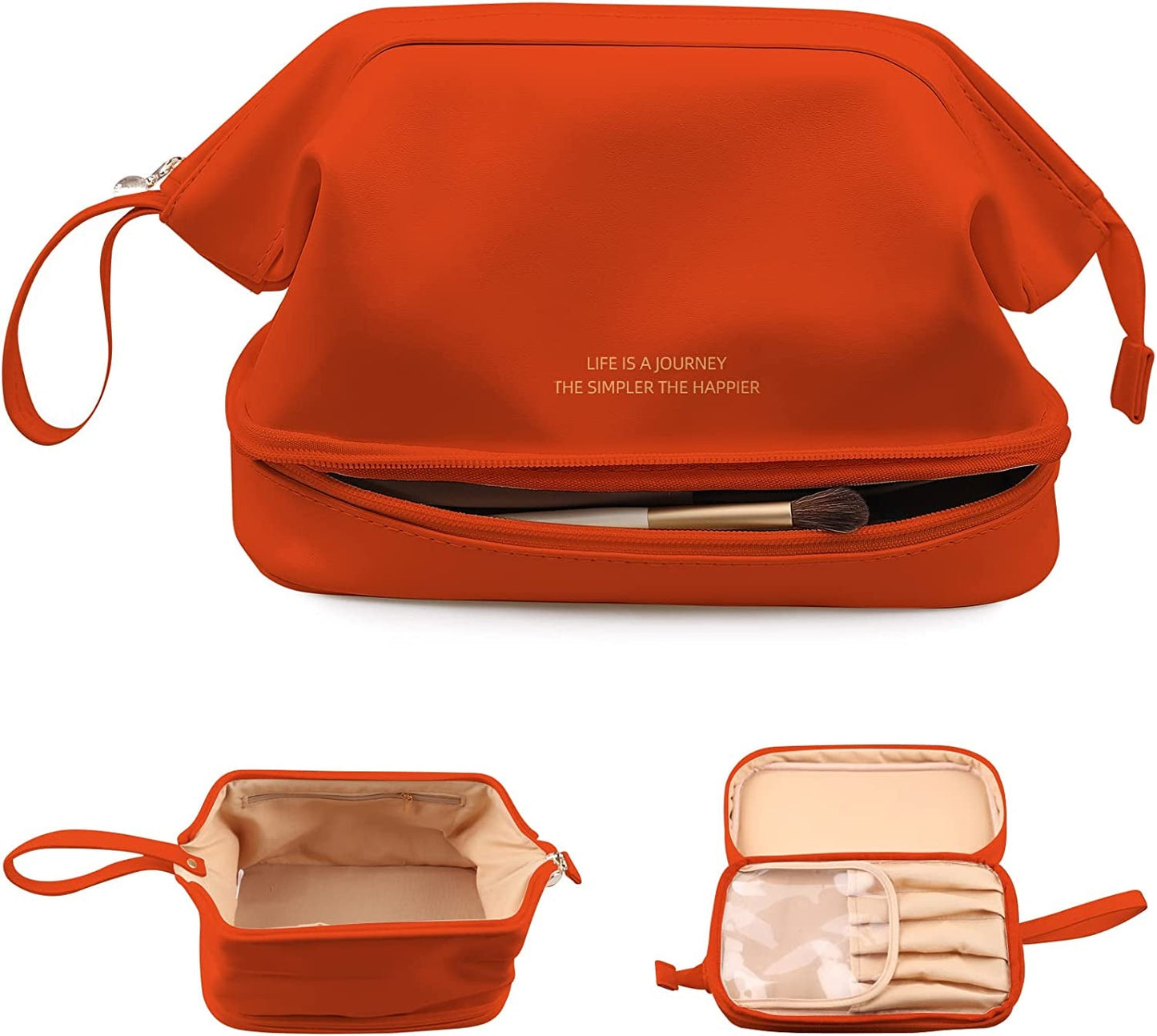 Frendorf | Abiudeng Große Make-up Tasche, Doppelschicht Kosmetiktasche, Reise Make-up Tasche, Leder Make-up Tasche, Kosmetische Reisetaschen, Tragbare Leder Kulturbeutel, Geräumige Kosmetiktasche für Frauen und Mädchen