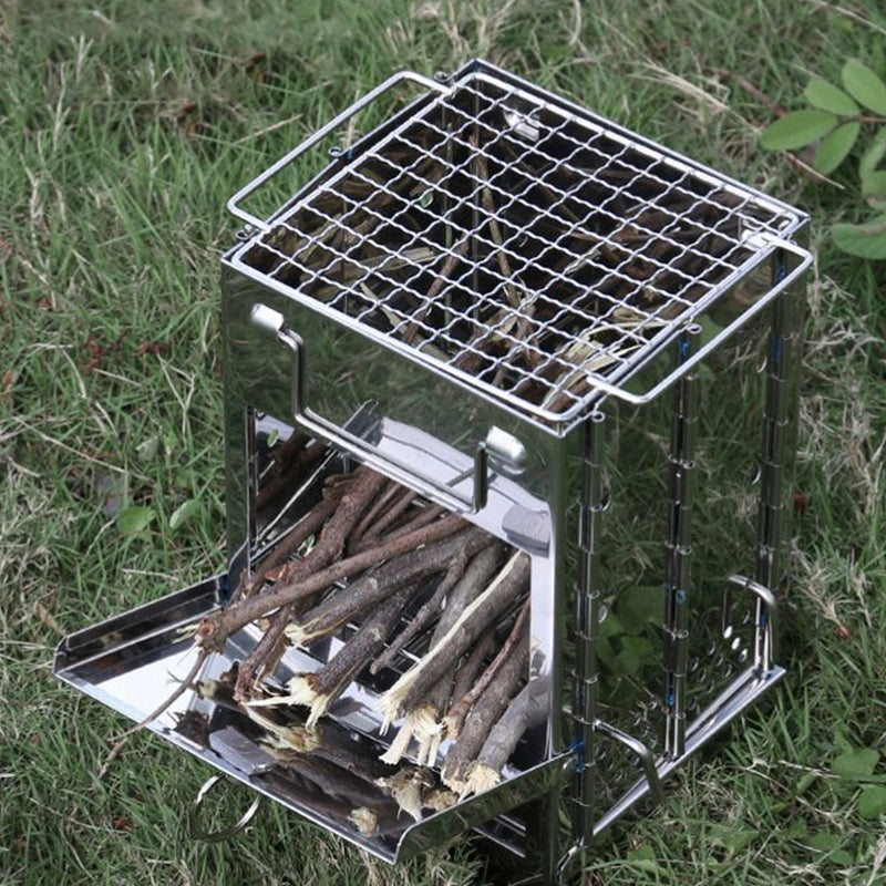 Frendorf | Outdoor Klappholzofen Mini Edelstahl Grill Camping Picknick